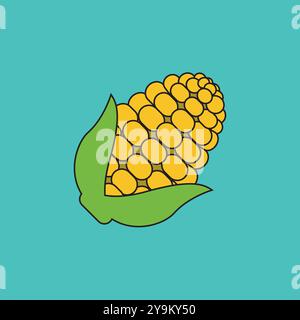 Vegetable Corn rendering front view, flat illustration Stock Vector
