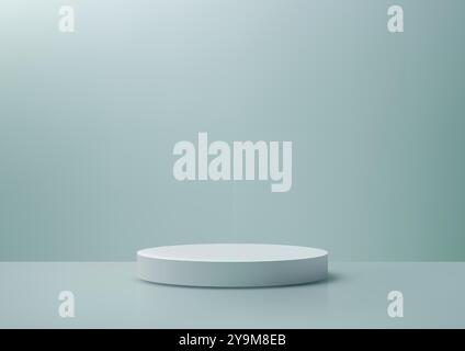 A minimalist scene featuring a white podium on a light blue background, illuminated by soft, diffused light. This clean and modern atmosphere is perfe Stock Vector
