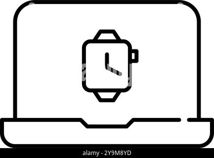 Smart watch on laptop. Seamless device synchronization and connectivity. Pixel perfect, editable stroke vector icon Stock Vector