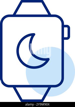 Smart watch with moon on it. Quiet night mode. Pixel perfect, editable stroke vector icon Stock Vector