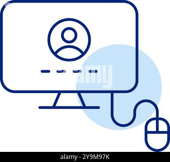 Computer monitor with login field and mouse. Secure user account entry. Pixel perfect, editable stroke vector icon Stock Vector