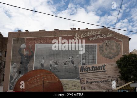Budapest Hungary 2023.10.23 Wall Mural celebrating Hungary defeating England at football in 1953 Stock Photo
