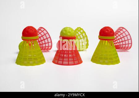 shuttlecocks for playing with a racket on a white background. Stock Photo