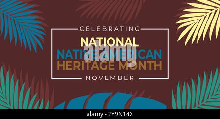 Native american heritage Month greeting Vector banner, poster, card, content for social media with the text Native american heritage background Stock Vector