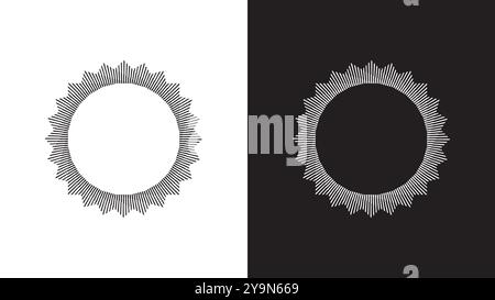 Vintage sun shaped sunburst pattern made of intersecting circular stripes. Minimalist geometric circle shape for retro art style design element Stock Vector