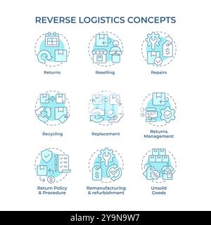Reverse logistics soft blue concept icons Stock Vector