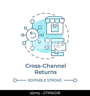 Cross-channel returns soft blue concept icon Stock Vector