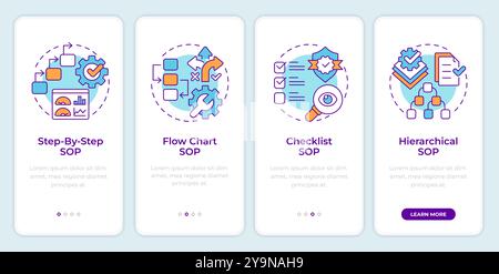 SOP format types onboarding mobile app screen Stock Vector