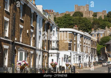 England, Kent, Dover, Castle Street and Dover Castle Stock Photo