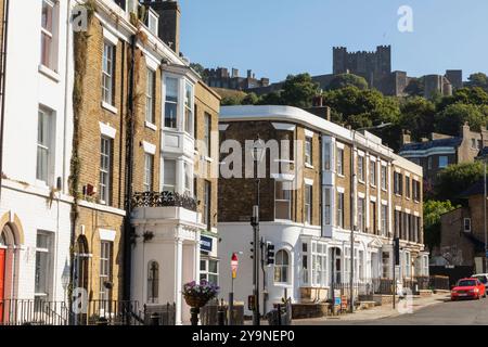 England, Kent, Dover, Castle Street and Dover Castle Stock Photo