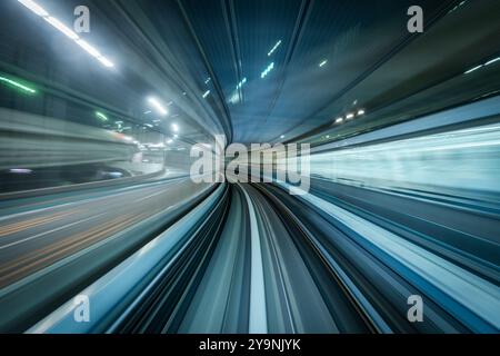Yurikamome line in Tokyo, Japan, abstract background, technology and innovation concept. Stock Photo