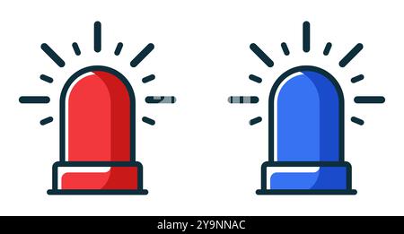 Emergency flashers siren icon. Set of red and blue emergency siren icons in flat style. Stock Vector