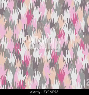 Seamless background with multicolored hands up Stock Vector