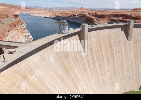 Glen Canyon Dam holding back Lake Powell on the Colorado River, Arizona, United States Stock Photo