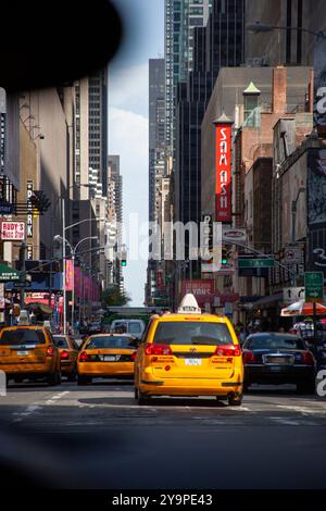 View from inside car looking our at bustling New York city street Stock Photo