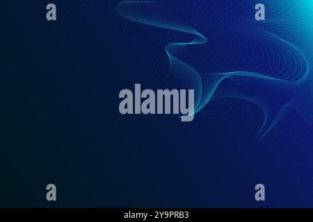 Vector illustration. Dynamic curves in teal and purple flow across dark background, offering sleek and modern abstract visual with tech vibes. Stock Vector