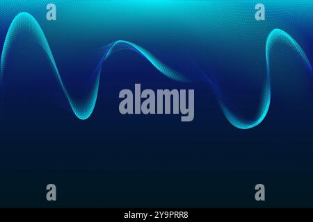 Vector illustration. Abstract flowing digital pattern in shades of blue and purple. Fluid movement of wave creates futuristic visual, perfect for Stock Vector
