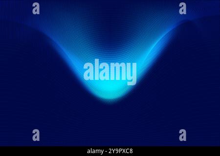 Vector illustration. Flowing waves of vibrant blue, forming futuristic digital landscape. Abstract shape merges dots and lines to create mesmerizing Stock Vector