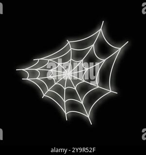 White neon spider web glowing on black background creating spooky halloween vibes Stock Vector