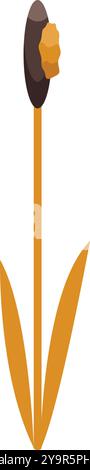 This minimalist vector illustration features a cattail plant with its distinctive brown flower spike Stock Vector