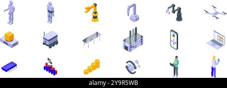 RPA icons set. Automation industry implementation increasing productivity with robotics and software development Stock Vector