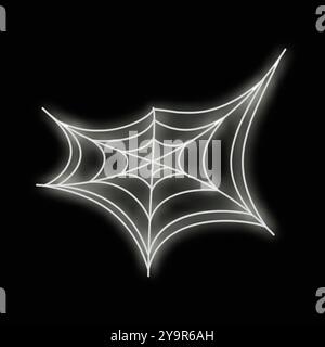 Neon sign is shaped like a spiderweb, glowing white against a black background Stock Vector