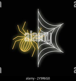 Yellow neon spider is spinning its web in this illustration perfect for halloween projects Stock Vector