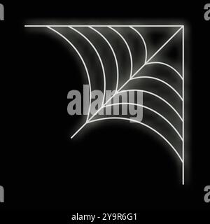 White neon spider web is glowing on a black background Stock Vector