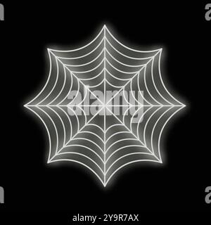Glowing white neon spider web is radiating on a black background Stock Vector