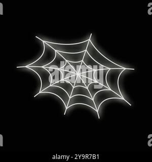 White neon sign is glowing in the shape of a spiderweb on a black background Stock Vector