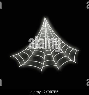 Neon spider web glowing on a black background, perfect for halloween projects Stock Vector