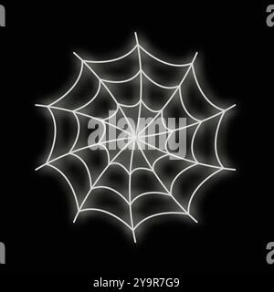 White glowing neon spider web is glowing on a black background Stock Vector