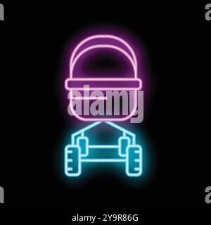 Glowing neon icon representing a concrete mixer, isolated on a black background Stock Vector
