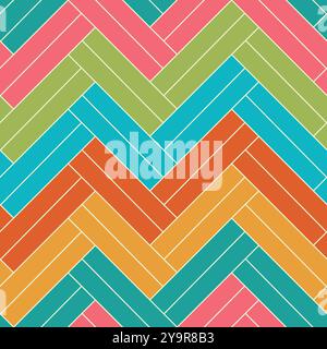 Colorful Chevron with white lines seamless pattern in green, red, orange, blue and pink. For home décor, wallpaper and fabric Stock Vector