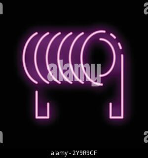 Purple neon inductor coil symbol glowing on black background Stock Vector
