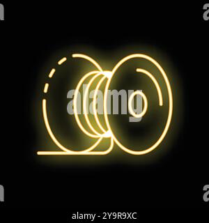 Neon icon of a fishing reel glowing yellow on a black background Stock Vector