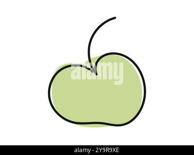 Continuous one-line drawing of a green apple isolated on a white background. Whole fruit. Outline. Line art. Design element, print, and icon. Concept Stock Vector