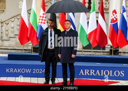 Krakow, Poland. 11th Oct, 2024. President of Poland, Andrzej Duda arrives for Arraiolos Group summit at a landmark Wawel castle yard in an Old Town of Krakow. Credit: SOPA Images Limited/Alamy Live News Stock Photo