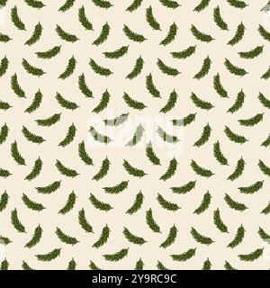 Christmas Seamless Pattern in Small Fir Twigs with Lights. Hand Drawn Simple Vector Illustration Stock Vector
