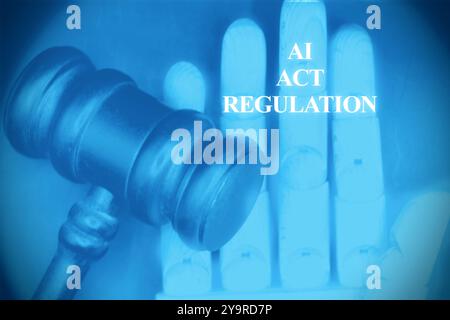 AI ethics or AI Law concept. Developing AI codes of ethics. Compliance, regulation, standard , business policy and responsibility for guarding against Stock Photo