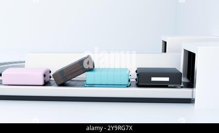 3d rendering of suitcase on baggage carousel in the white background Stock Photo