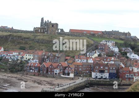 View of Whitby, England showing the Abbey and part of the town Stock Photo