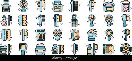 Collection of colorful icons depicting various body brushes and beauty products, perfect for representing skincare and personal hygiene Stock Vector