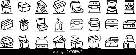 Paper lunchbox icons set. This set of lunchbox icons showcases various containers used for transporting and enjoying food outside of the home Stock Vector