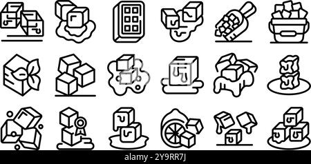 Ice cube cocktail icons set. Set of icons showing ice cubes in various states, including melting ice cubes and ice cube trays Stock Vector