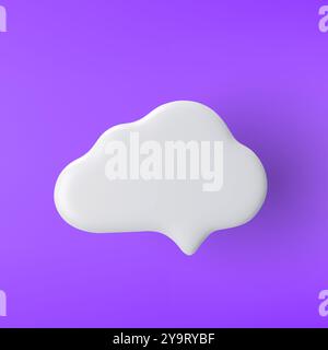 3D white speech bubble cloud shaped icon on a purple background. Stock Vector