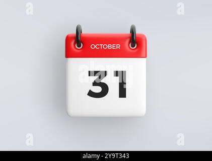 3D calendar icon with date 31 October on grey background. Vector schedule symbol. Stock Vector