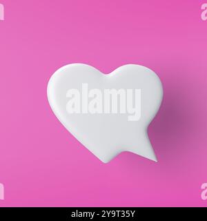 3D white heart shaped speech bubble icon on a pink background. Stock Vector