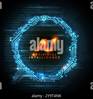 Artificial inteligence conceptual ilustration in fresh modern style with place for your content. AI artificial inteligence banner header social media Stock Vector