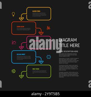 Five steps content rectangle blocks infographic template with colorful borders icons and diagram description. Multipurpose process progres infographic Stock Vector